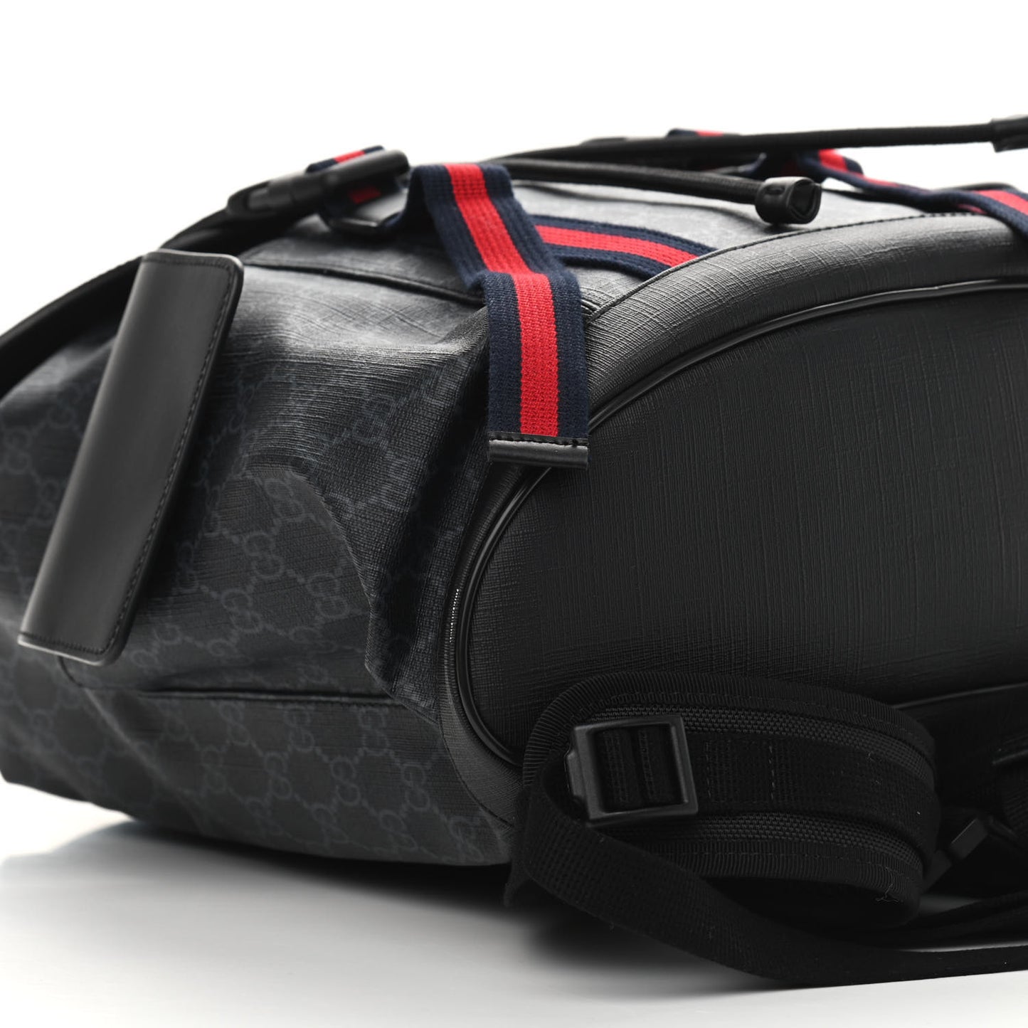 Soft GG Supreme Monogram Appia Calfskin Web Double Buckle Backpack Black