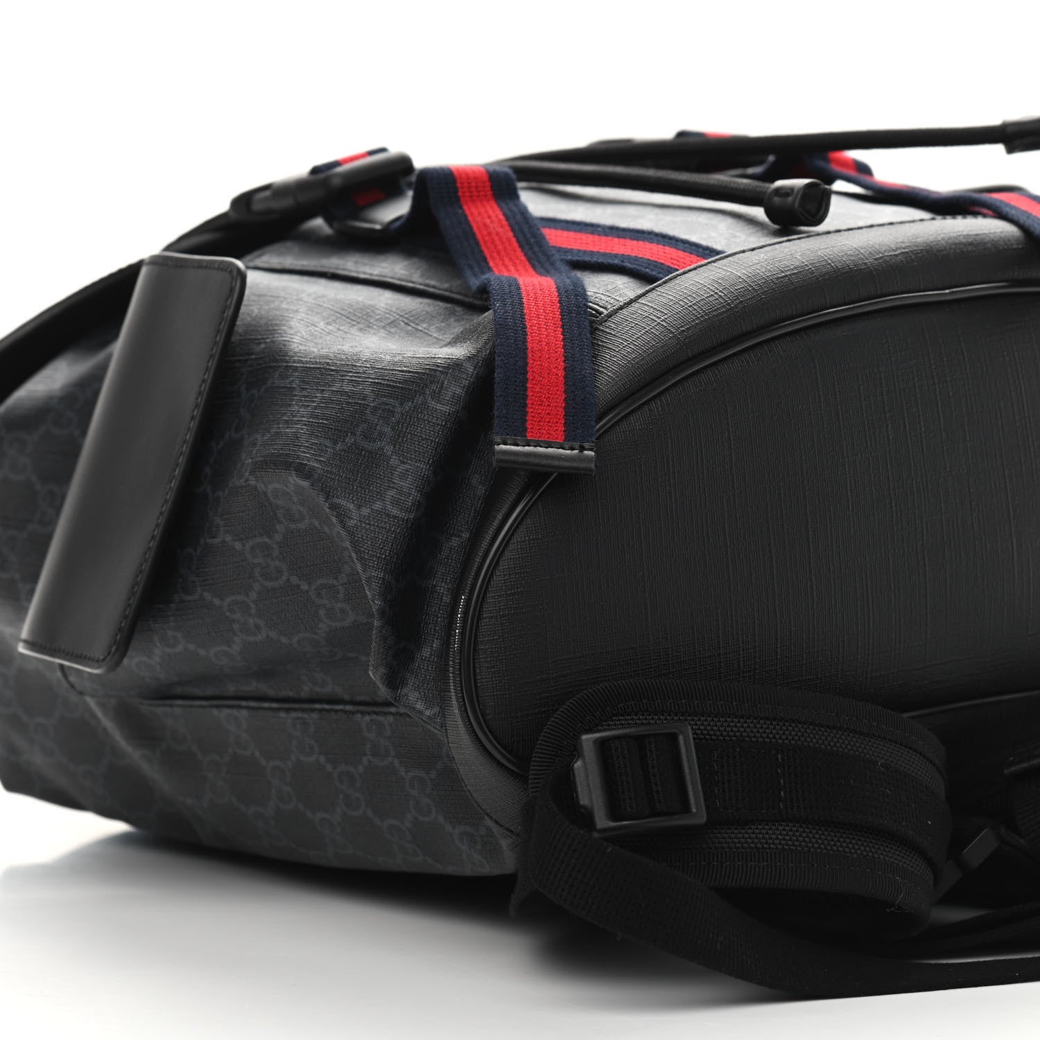 Gucci Soft GG Supreme Monogram Appia Calfskin Web Double Buckle Backpack Black 8 of 10