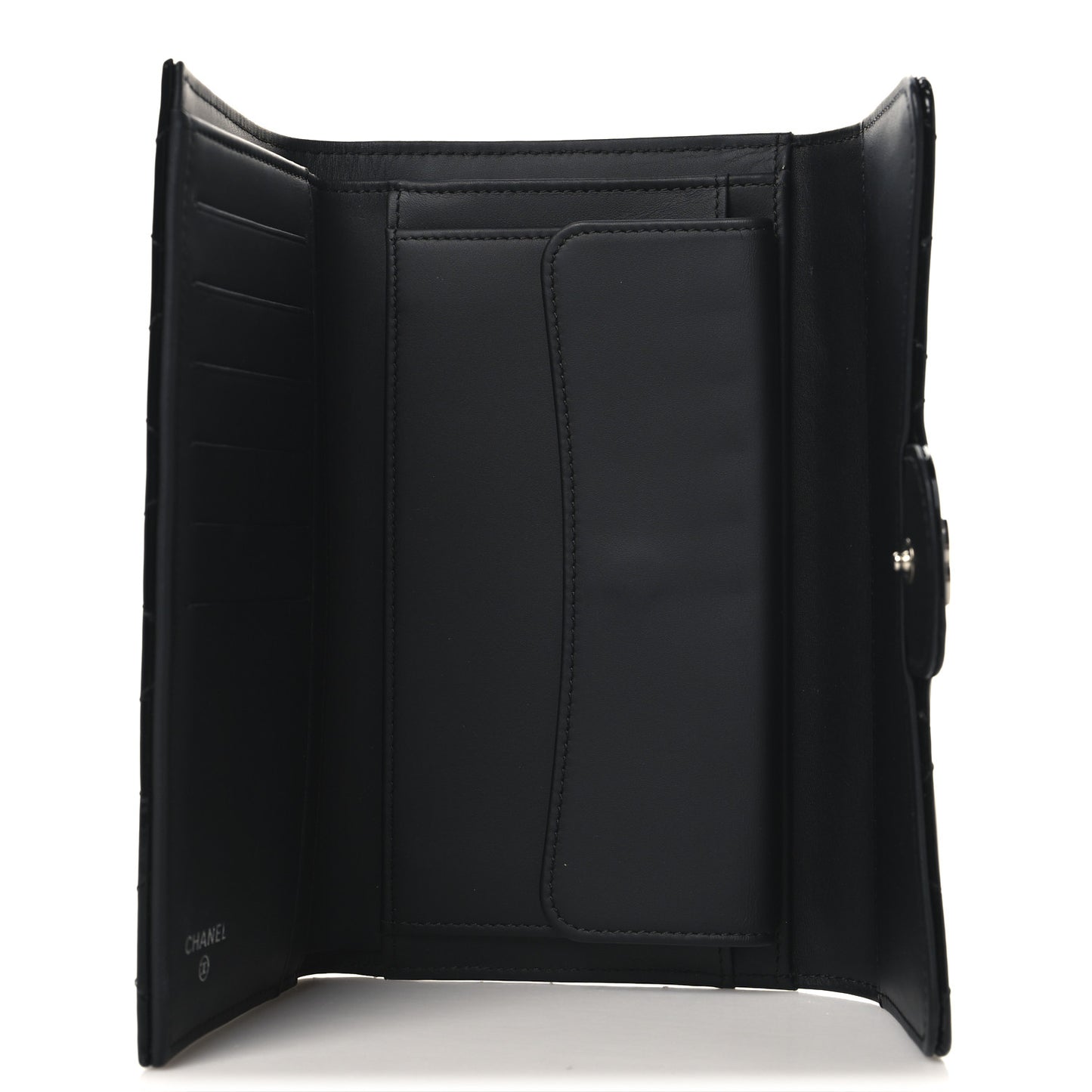 Patent Quilted Large Flap Wallet Black