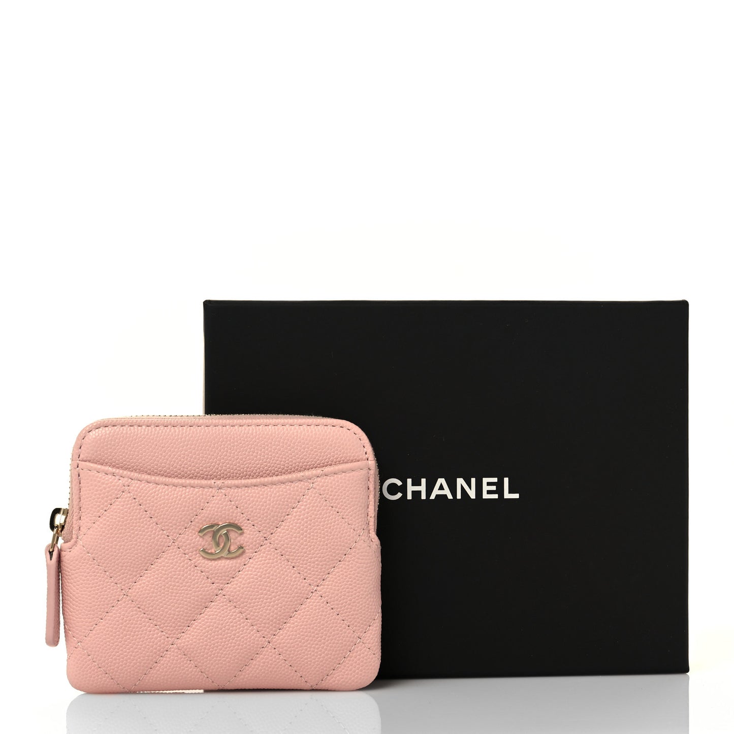 Caviar Quilted Zip Card Holder Wallet Light Pink