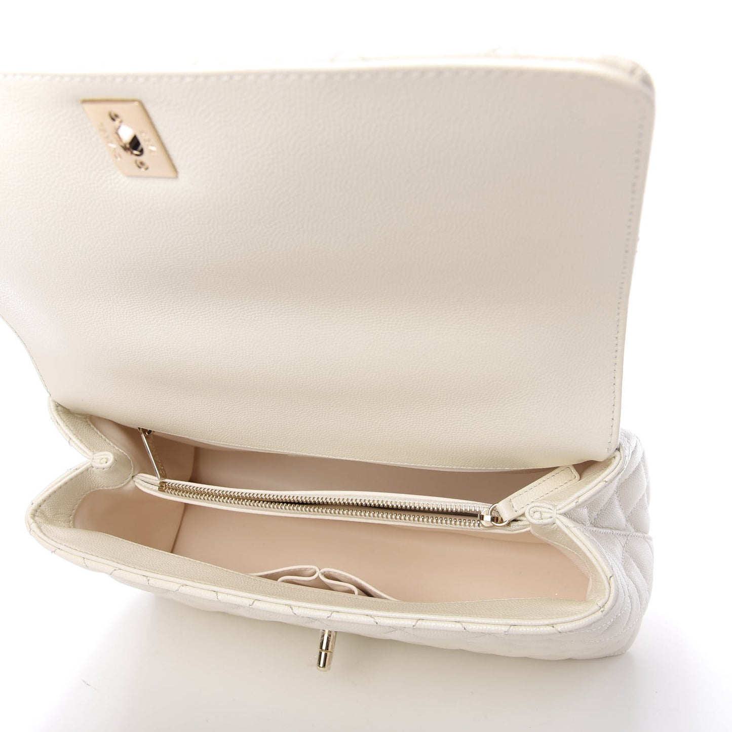 Caviar Quilted Small Coco Handle Flap White
