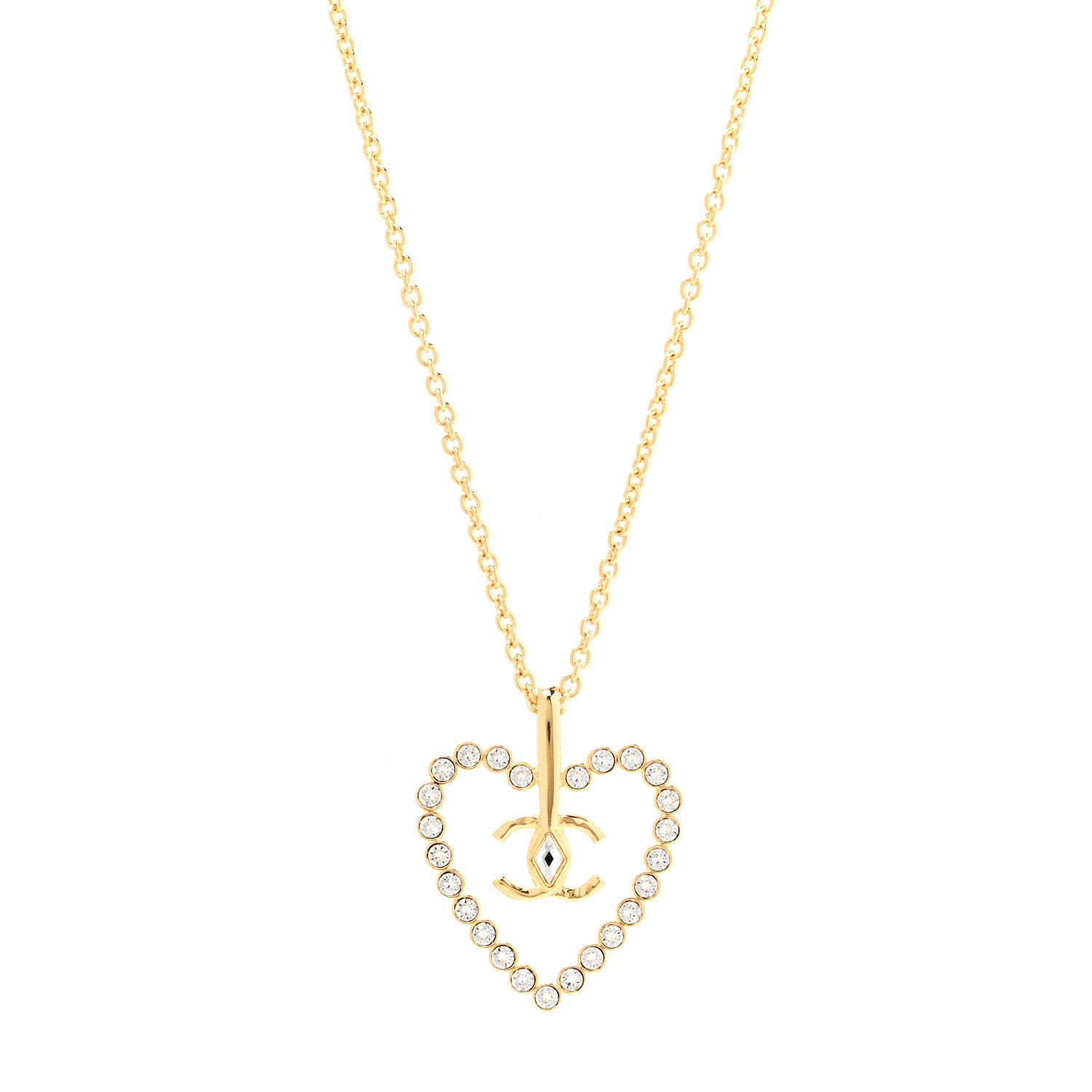 Chanel Crystal CC Heart Necklace Gold 1 of 5