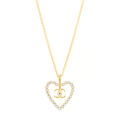 Chanel Crystal CC Heart Necklace Gold 1 of 5