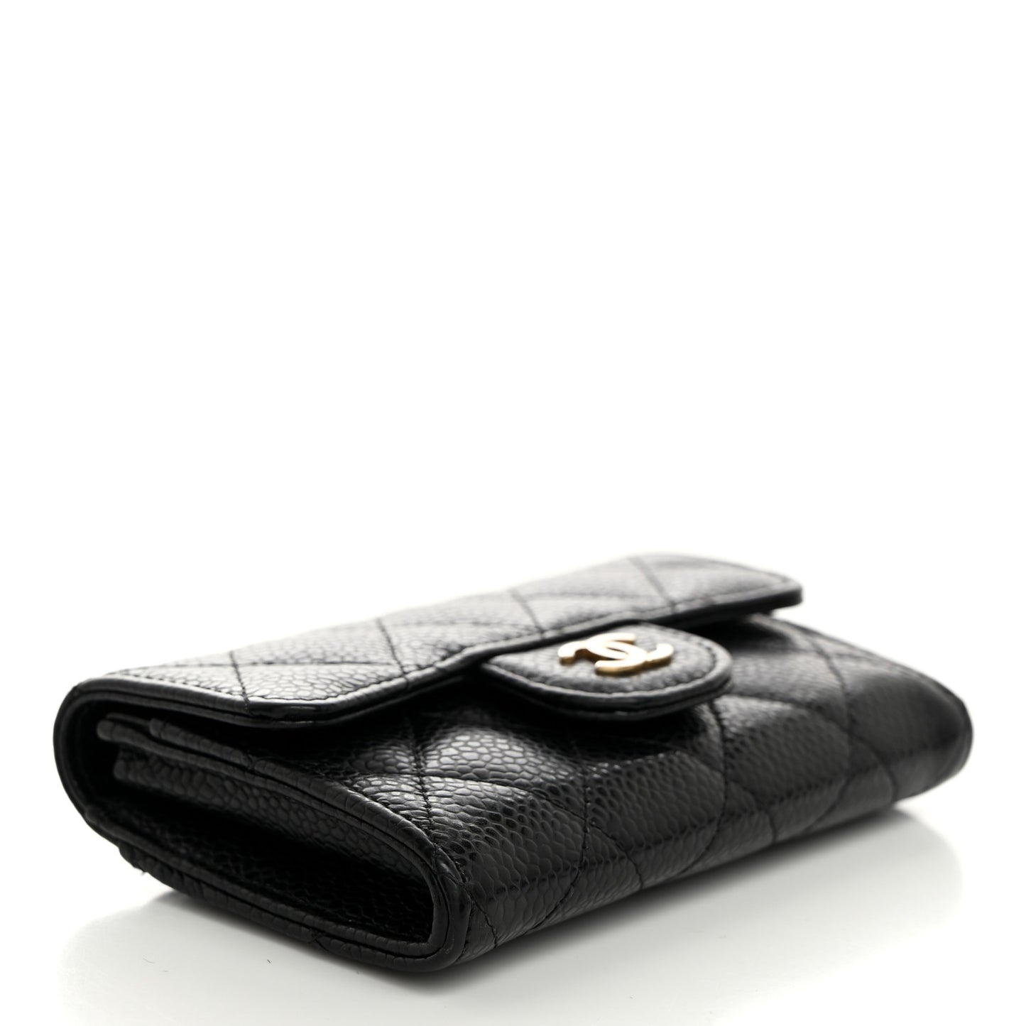 Caviar Quilted Flap Card Holder Wallet Black