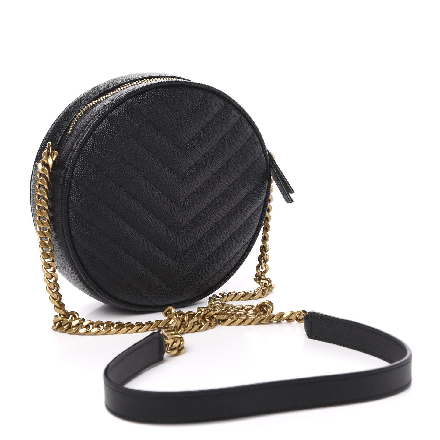 Grain De Poudre Matelasse Chevron Quilted Round Vinyle Camera Bag Black