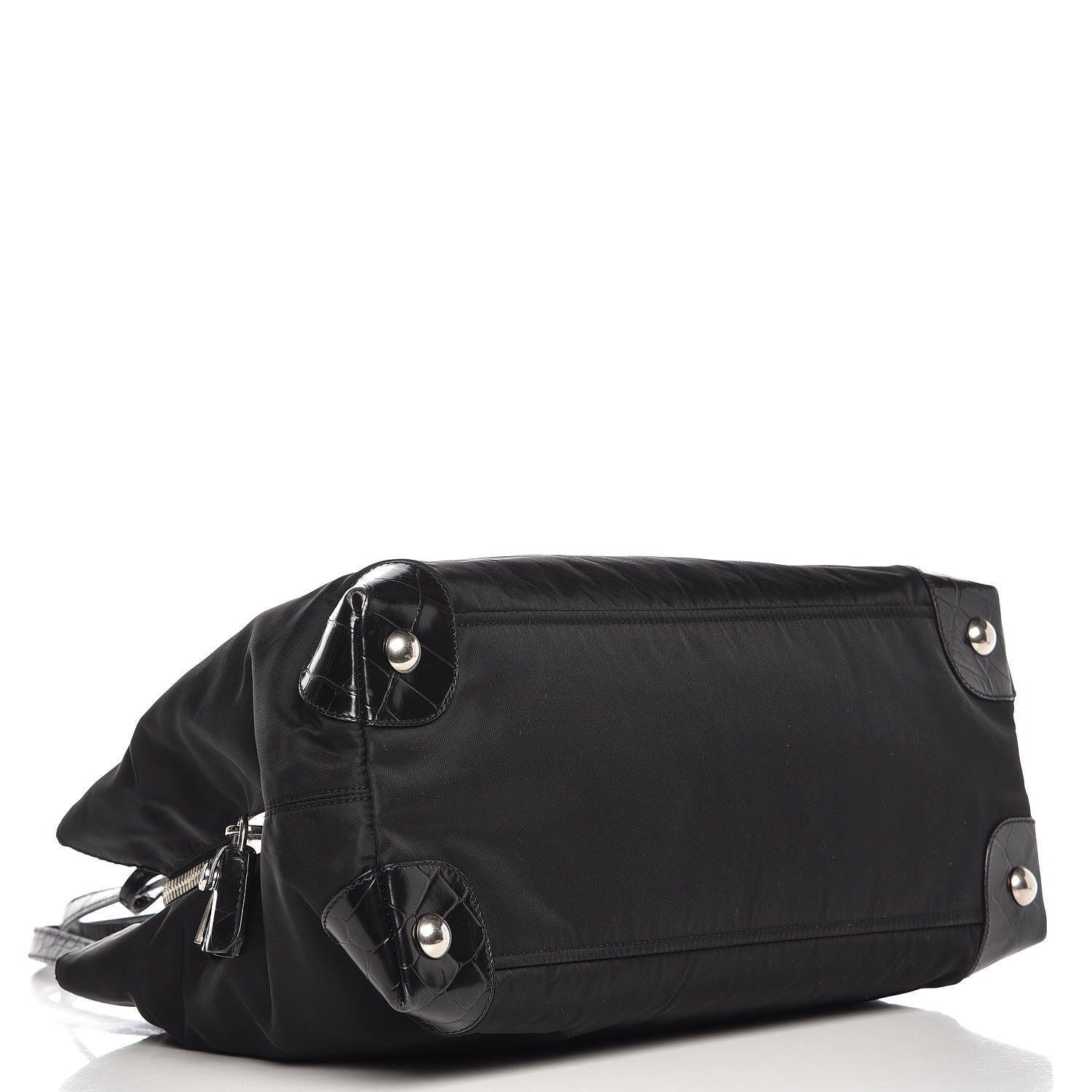 Prada Tessuto Nylon Calfskin Crocodile Embossed Tote Nero Black 4 of 12