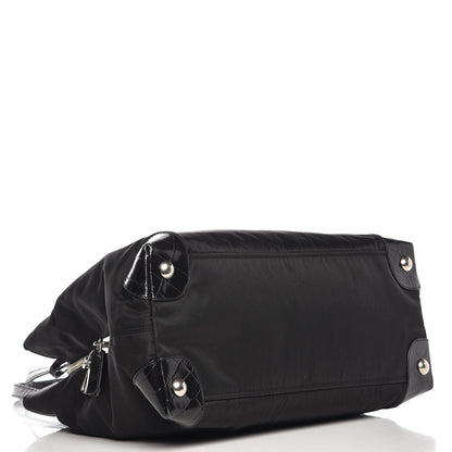 Prada Tessuto Nylon Calfskin Crocodile Embossed Tote Nero Black 4 of 12