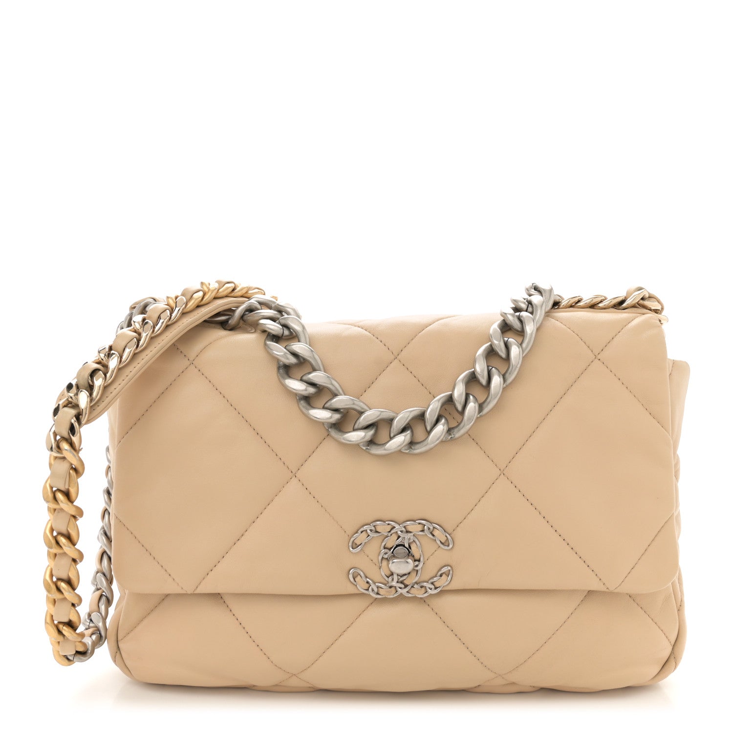 Chanel Goatskin Quilted Large Chanel 19 Flap Light Beige 1 of 12