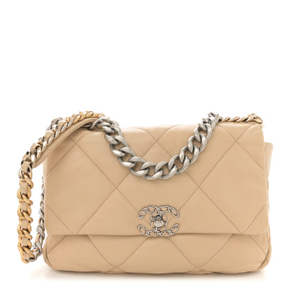 Chanel Goatskin Quilted Large Chanel 19 Flap Light Beige 1 of 12
