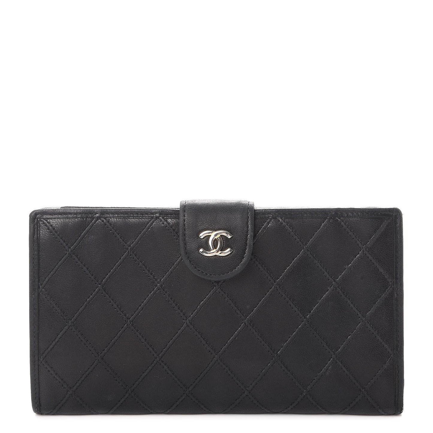 Lambskin Diamond Stitched French Wallet Black