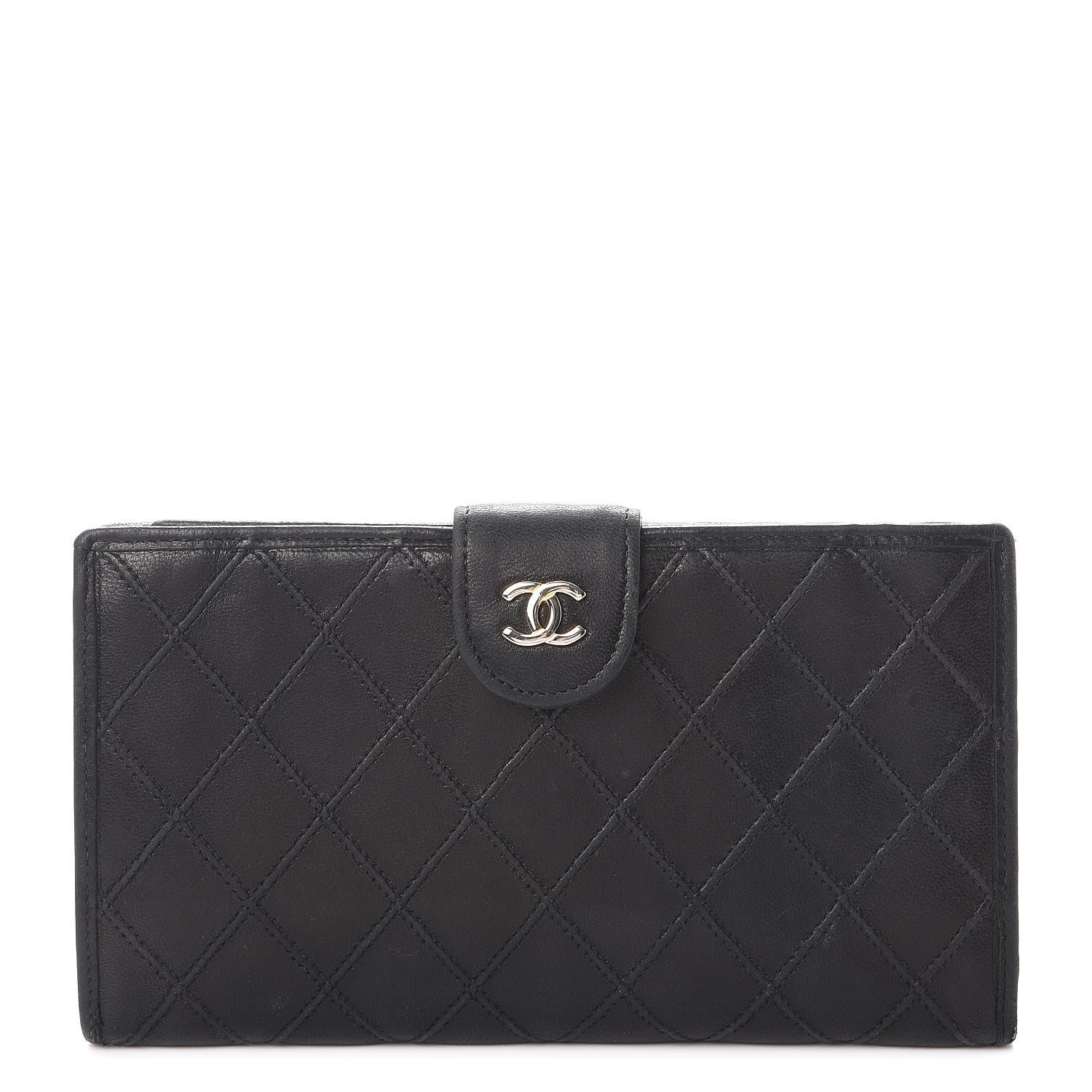 Chanel Lambskin Diamond Stitched French Wallet Black 1 of 13