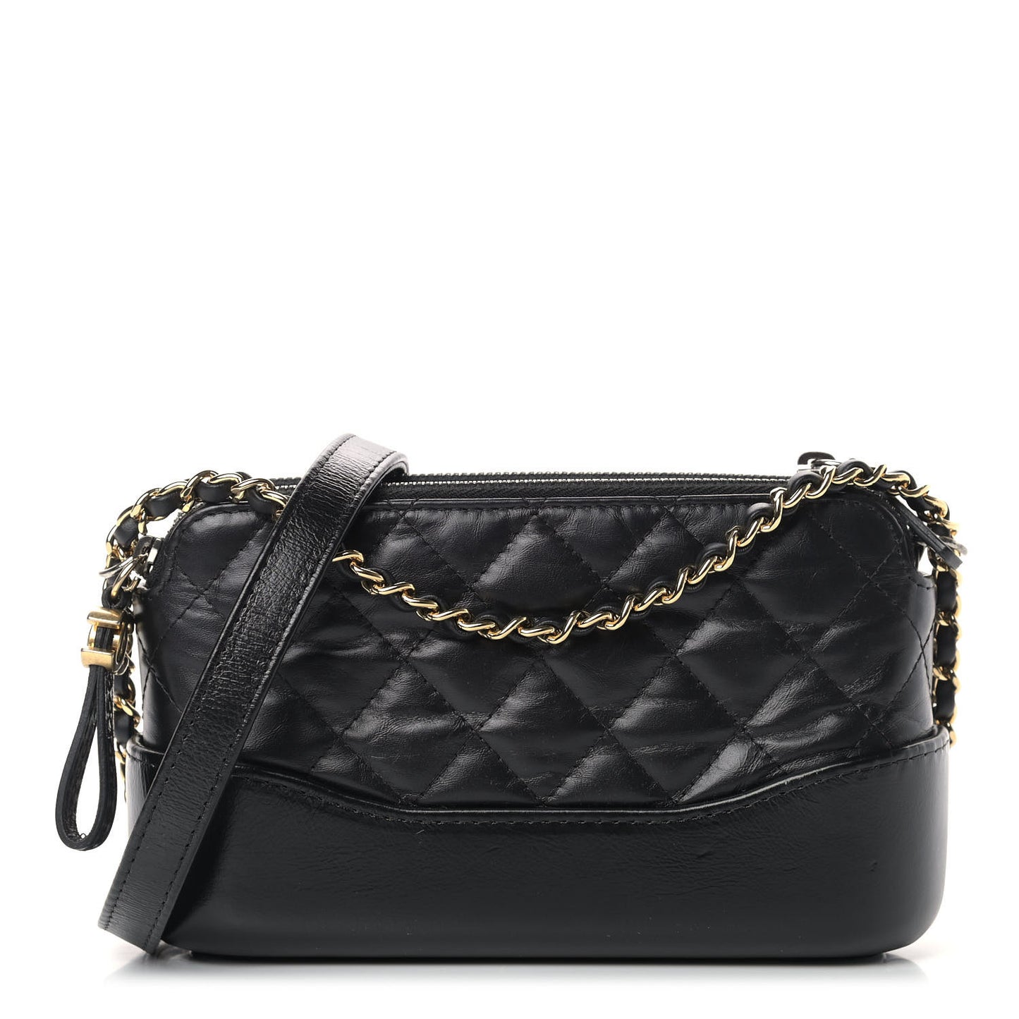 Aged Calfskin Quilted Small Gabrielle Clutch With Chain Black