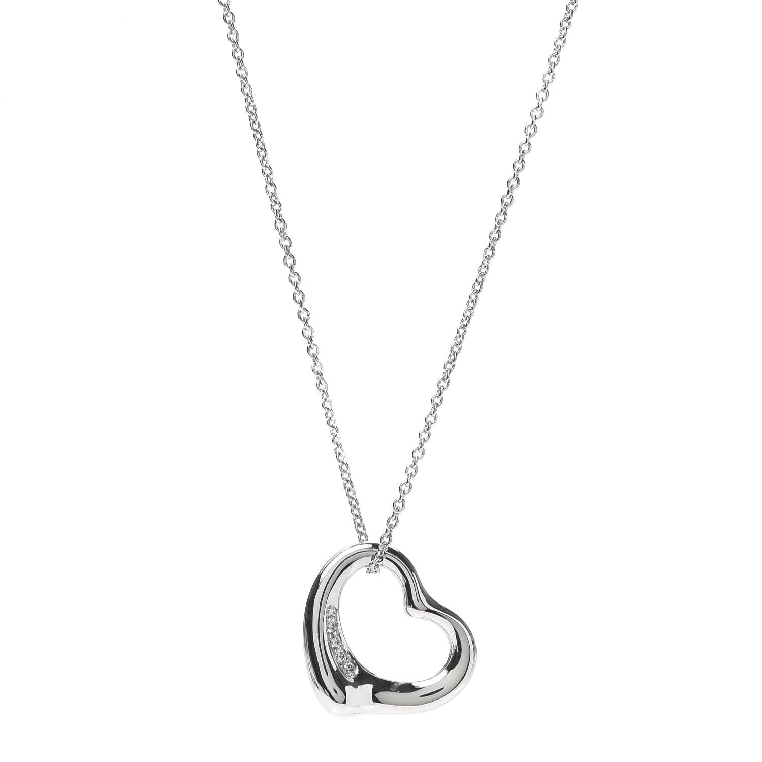 Tiffany Platinum Diamond 16mm Elsa Peretti Open Heart Pendant Necklace 1 of 5