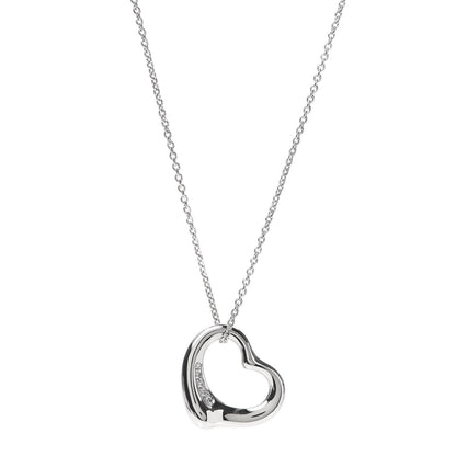 Tiffany Platinum Diamond 16mm Elsa Peretti Open Heart Pendant Necklace 1 of 5