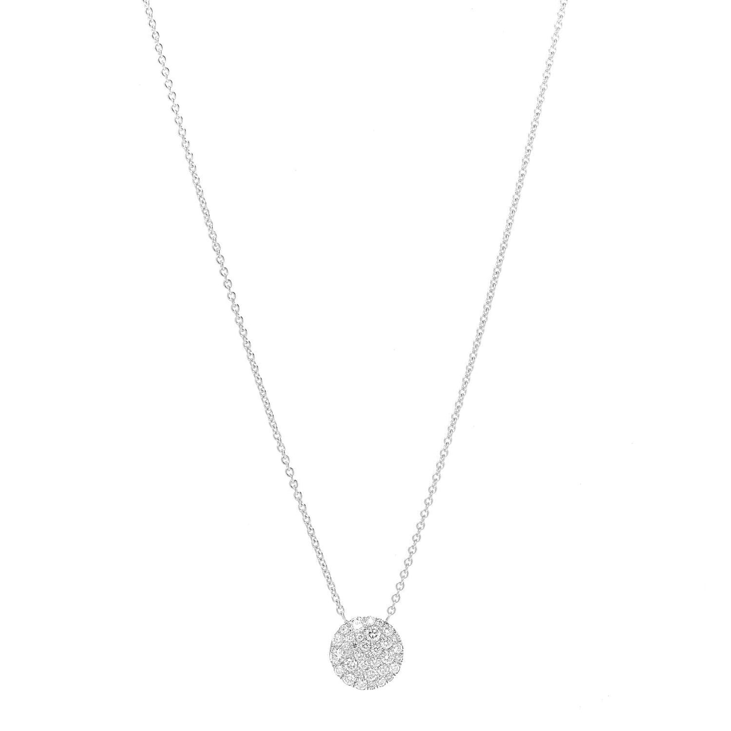 18K White Gold Diamond Metro Round Pendant Necklace