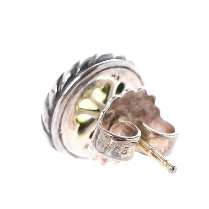 David Yurman Sterling Silver 18K Yellow Gold Peridot 6mm Cookie Cable Earrings 5 of 6