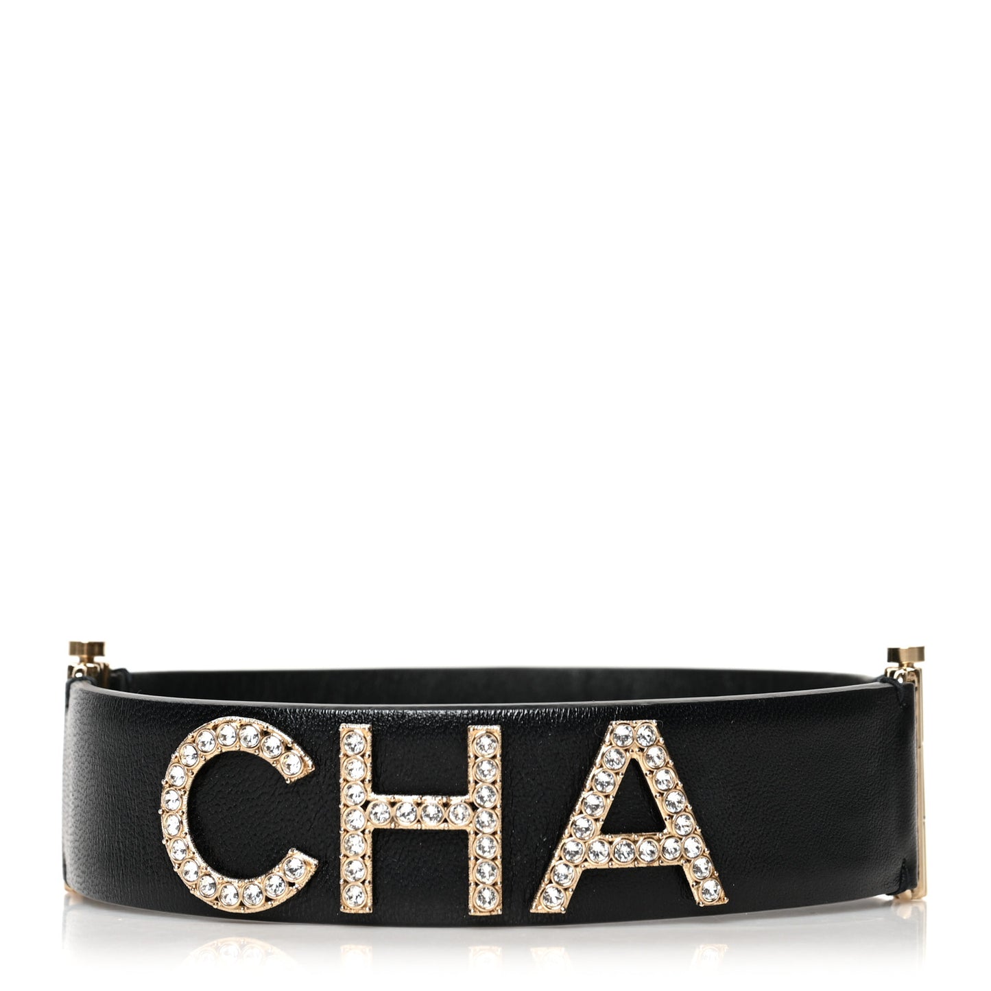 Crystal Lambskin Cha-Nel Logo Cuff Set M Gold Black