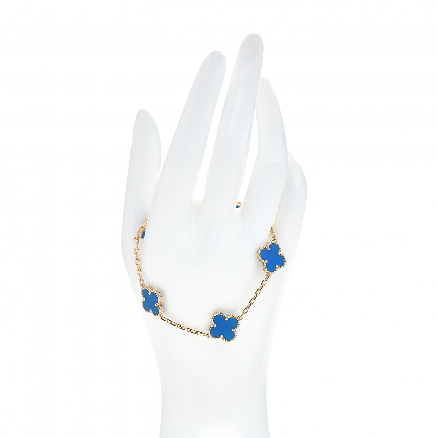 Van Cleef & Arpels 18K Yellow Gold Blue Agate 5 Motifs Vintage Alhambra Bracelet 2 of 5