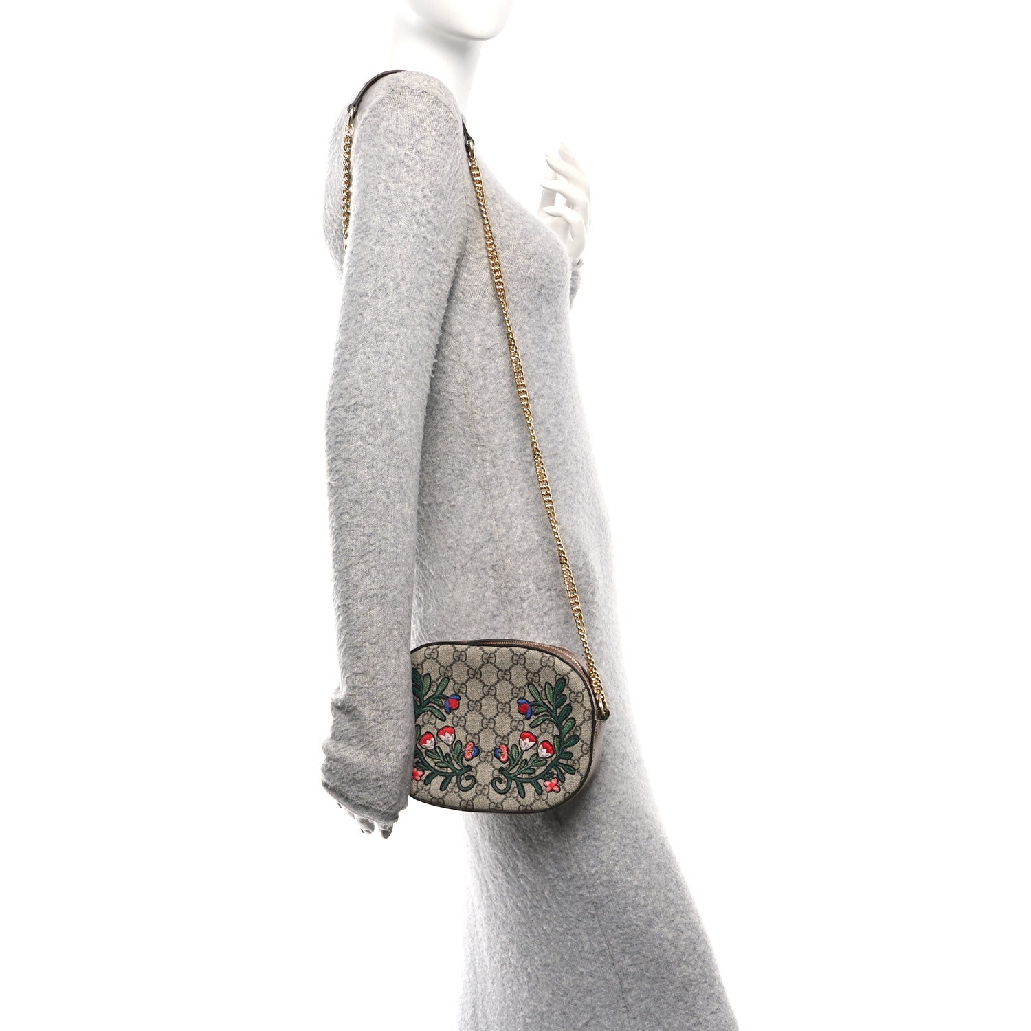 Gucci GG Supreme Monogram Floral Embroidered Mini Chain Shoulder Bag Beige Ebony Tuscany 2 of 10