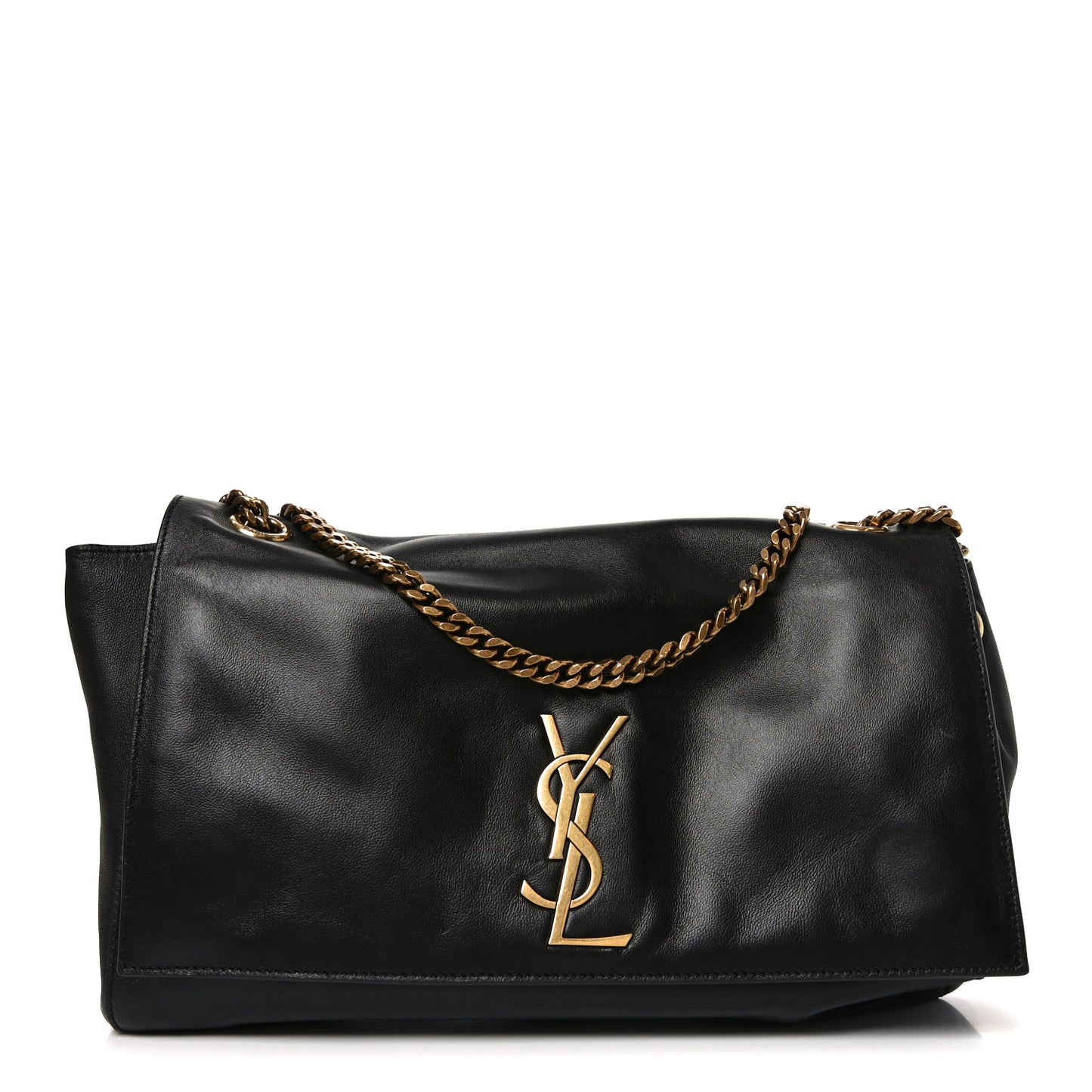 Smooth Calfskin Suede Medium Reversible Monogram Kate Satchel Black