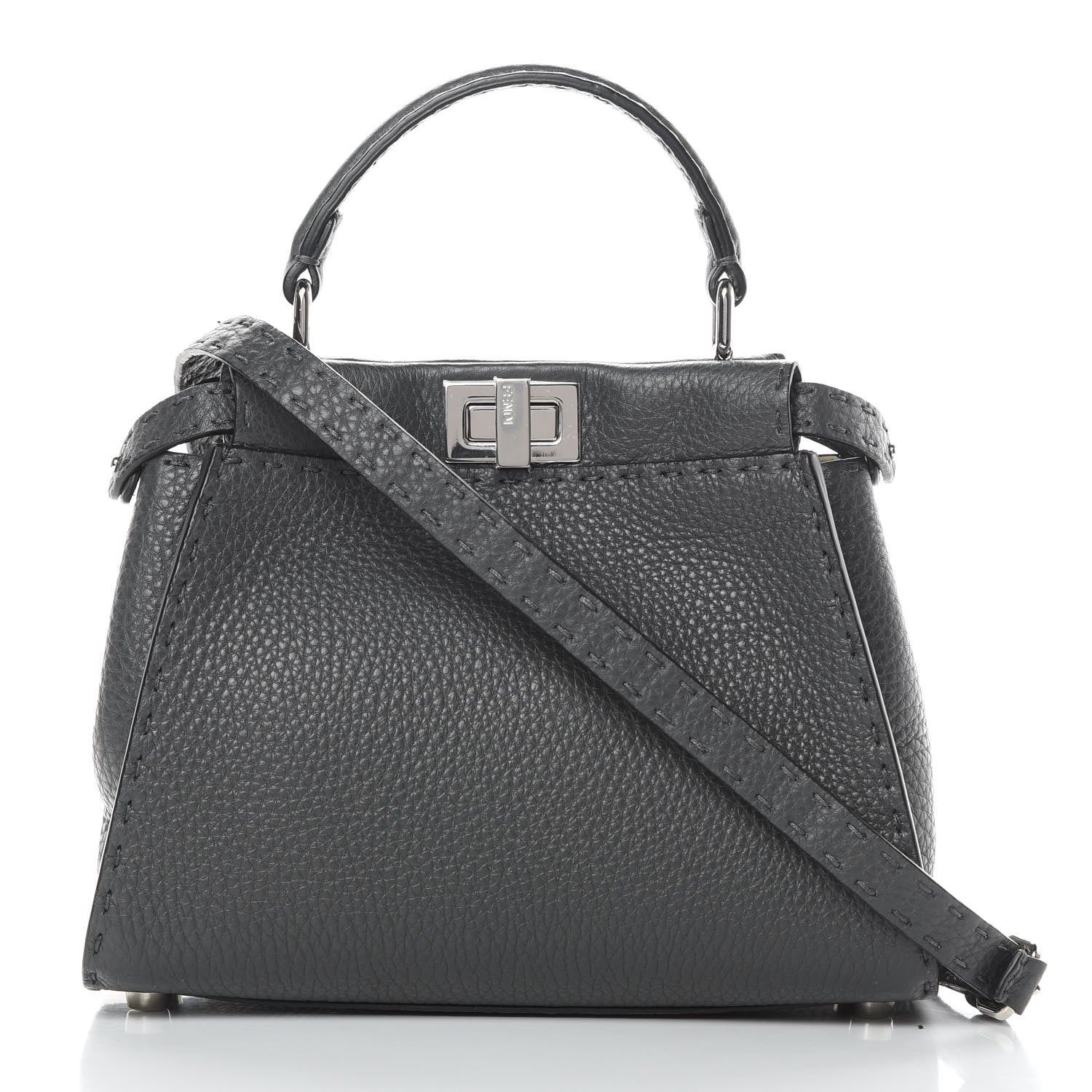 Fendi Cuoio Romano Selleria Bi-Color Mini Peekaboo Iconic Satchel Asfalto Latte 3 of 12
