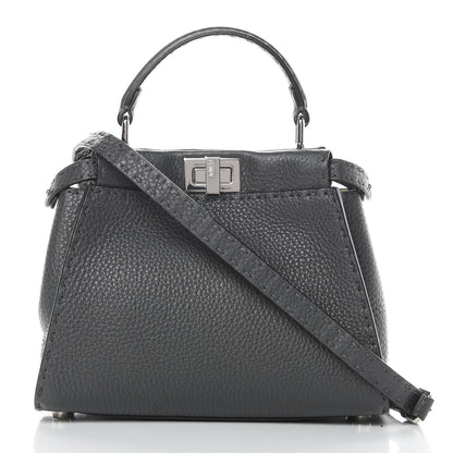 Fendi Cuoio Romano Selleria Bi-Color Mini Peekaboo Iconic Satchel Asfalto Latte 3 of 12