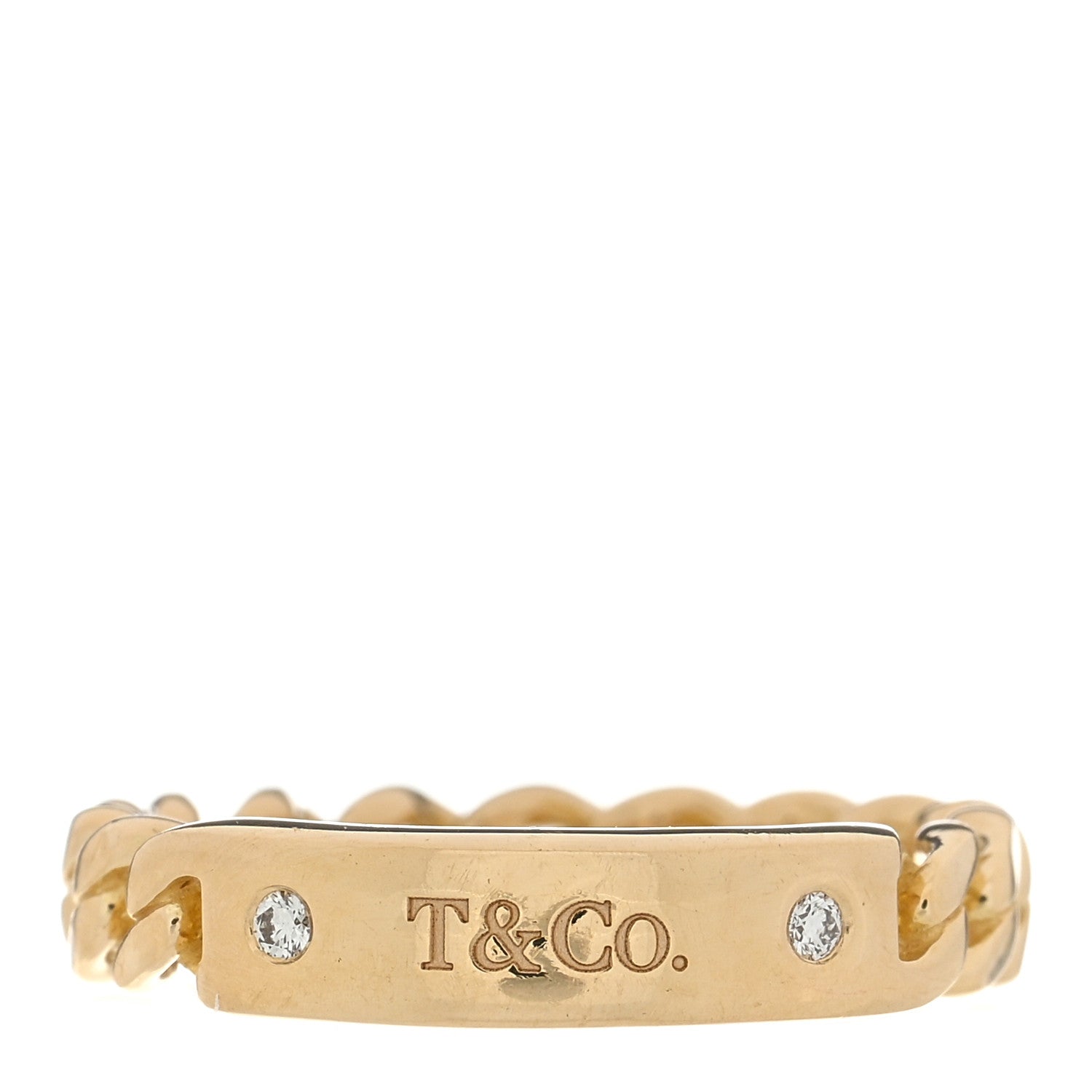 Tiffany 18K Yellow Gold Diamond Micro Link Ring 46 3.75 1 of 4
