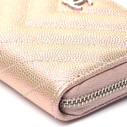 Chanel Metallic Caviar Chevron Quilted Zip Around Coin Purse Light Gold 9 of 10