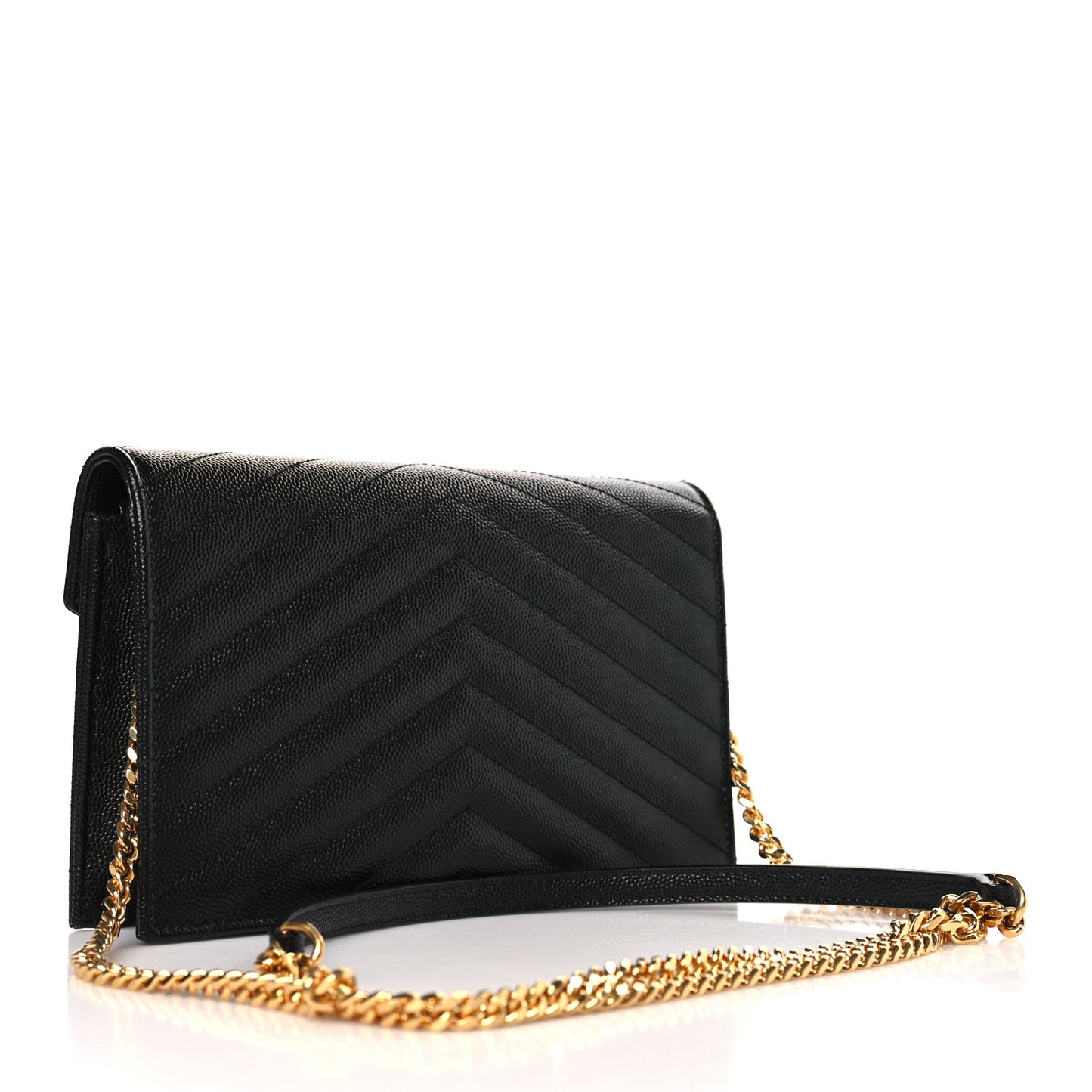 Grain De Poudre Matelasse Chevron Monogram Envelope Chain Wallet Black