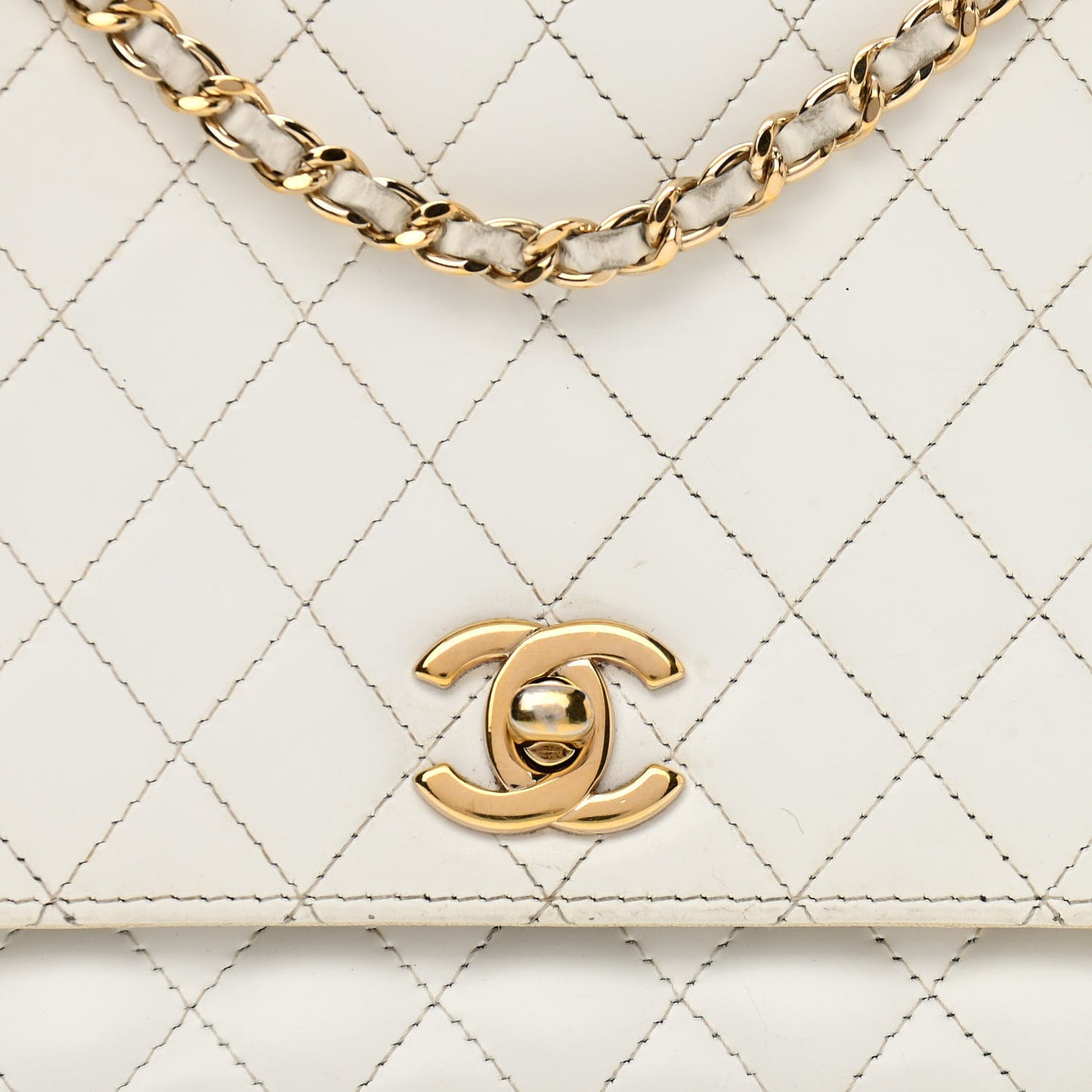 Lambskin Stitched Small Single Flap White