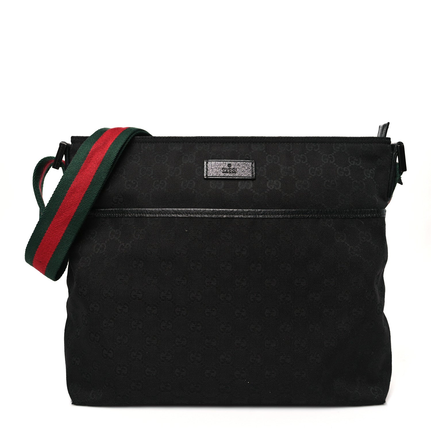 Gucci Monogram Web Medium Flat Messenger Bag Black 1 of 10