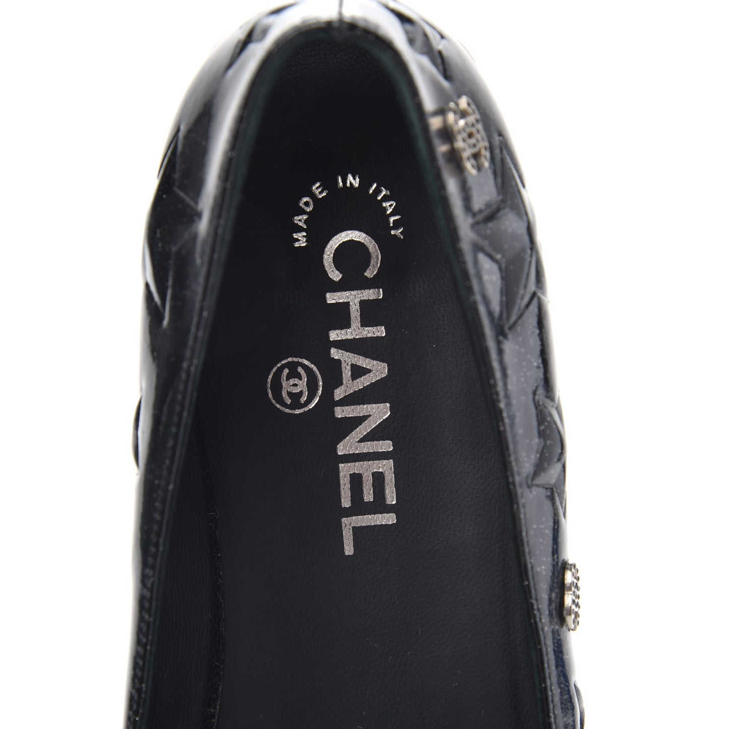 Patent Glitter CC Star Embossed Ballerina Flats 38 Black