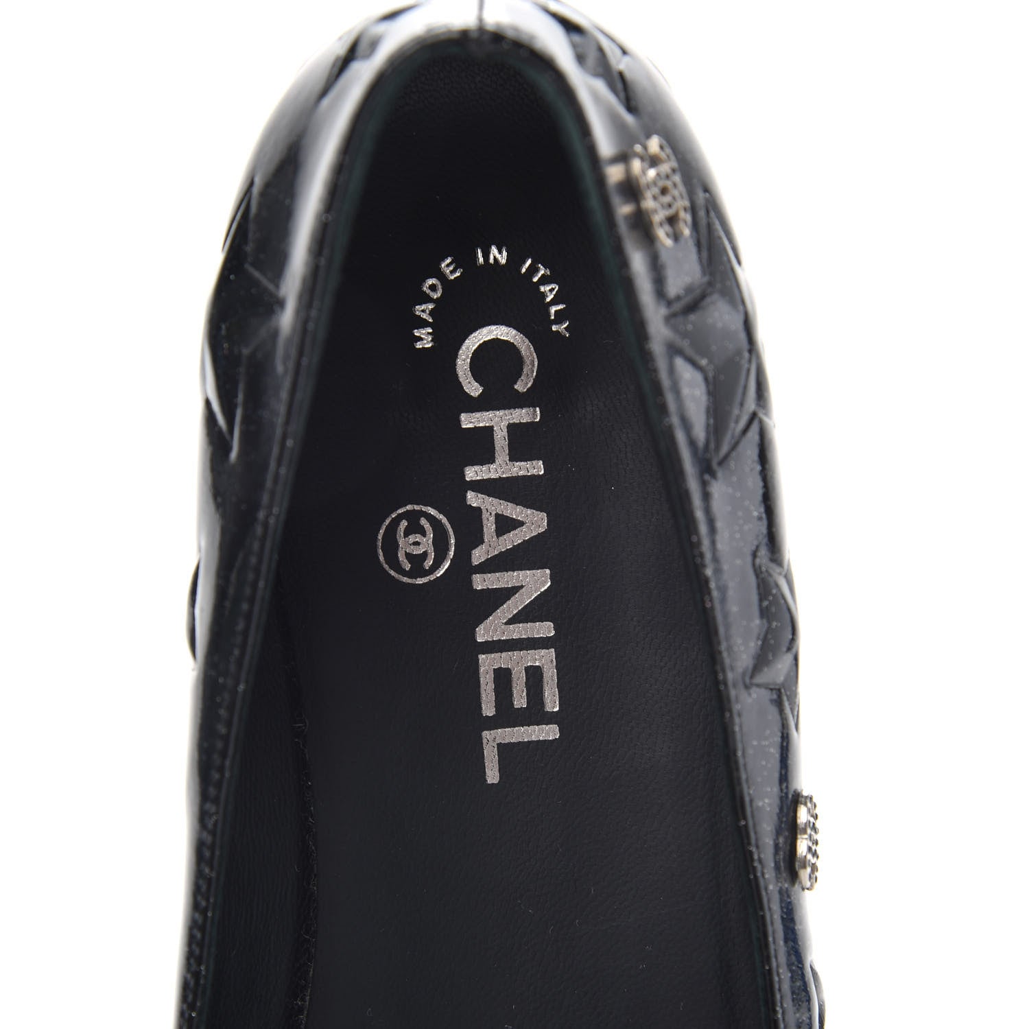 Chanel Patent Glitter CC Star Embossed Ballerina Flats 38 Black 7 of 10