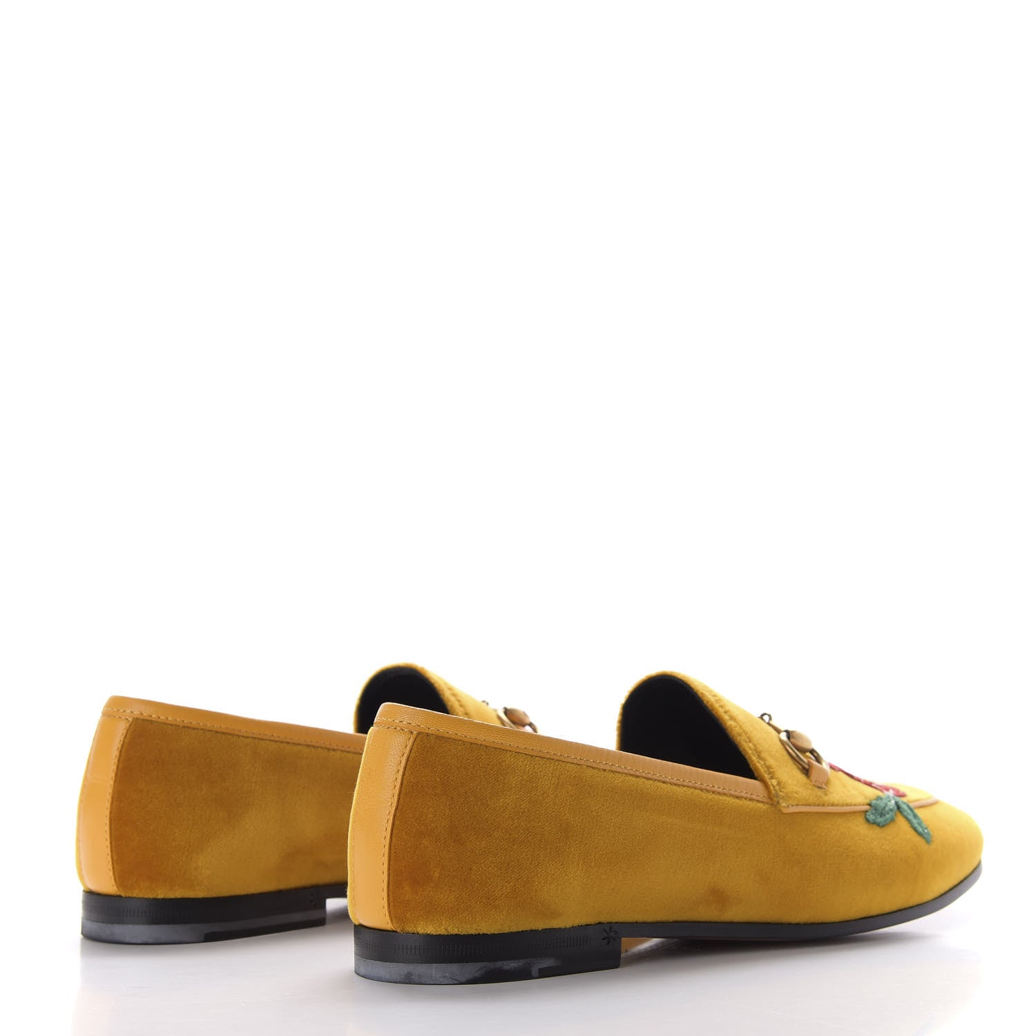 Gucci Softy Velvet Malaga Kid Deer Embroidered Jordaan Loafers 36.5 Senape Crop 4 of 11