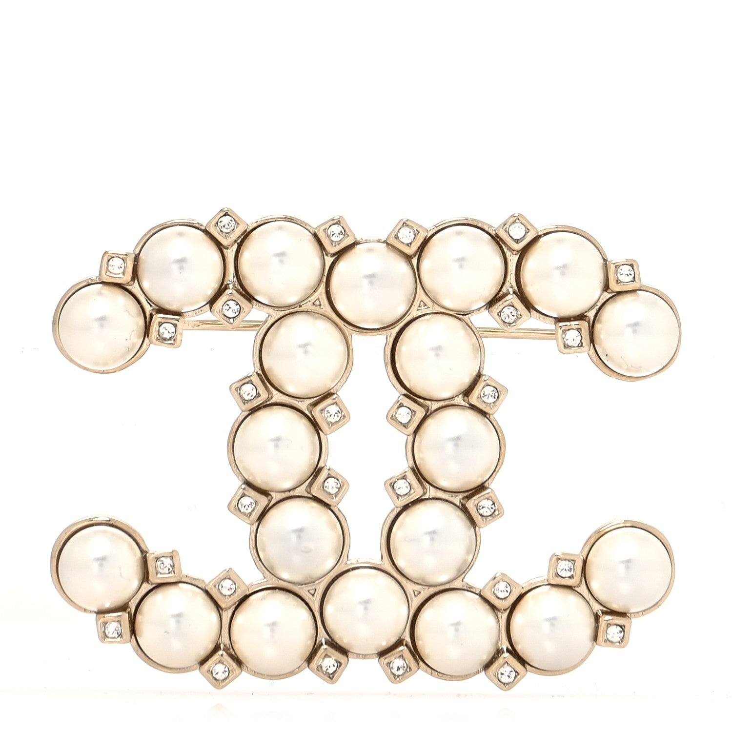 Chanel Pearl Crystal CC Brooch Gold 1 of 4