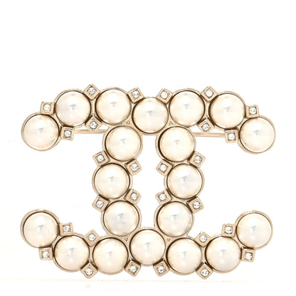 Chanel Pearl Crystal CC Brooch Gold 1 of 4