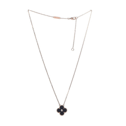 Van Cleef & Arpels 18K Rose Gold Diamond Black Onyx Vintage Alhambra Pendant Necklace 3 of 6