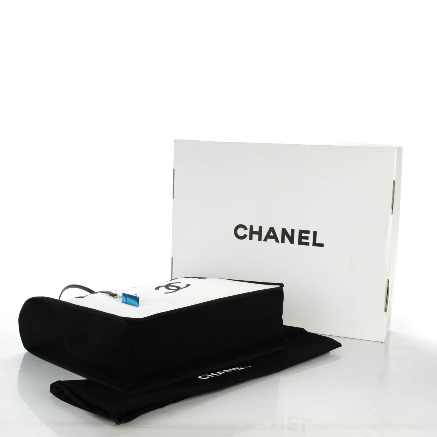 Chanel Canvas Calfskin Large Let's Demonstrate Tote White Black 4 of 7