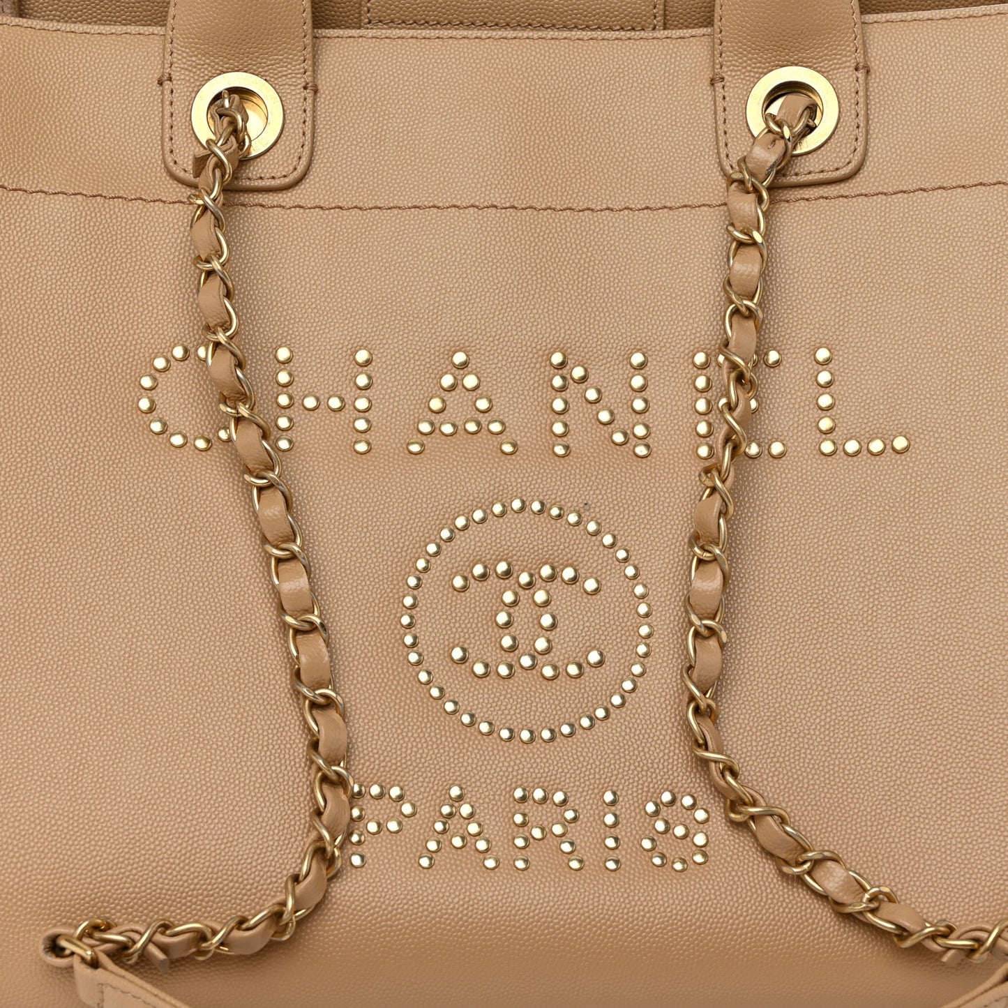 Caviar Small Studded Deauville Tote Beige