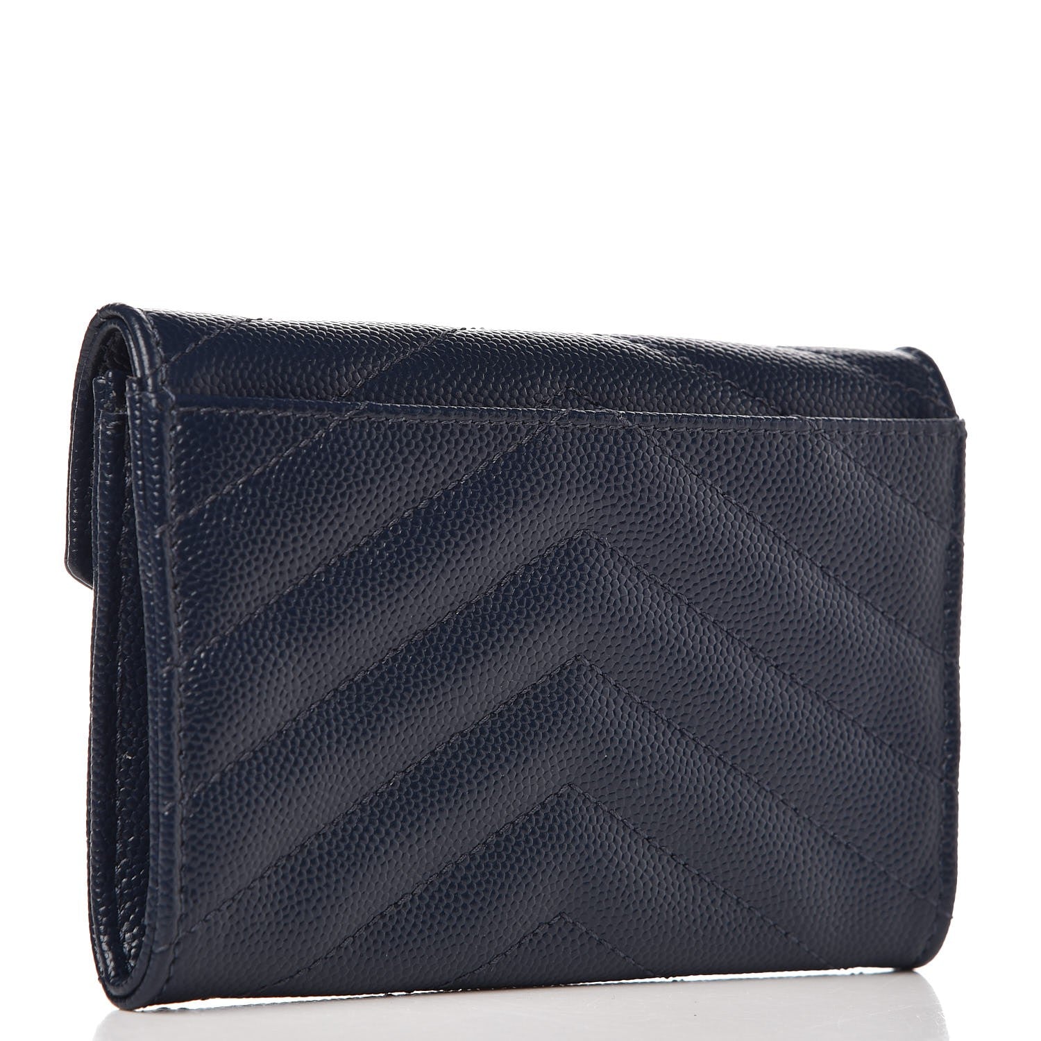 Saint Laurent Grain De Poudre Matelasse Chevron Small Monogram Envelope Wallet Navy 3 of 7