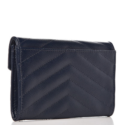 Saint Laurent Grain De Poudre Matelasse Chevron Small Monogram Envelope Wallet Navy 3 of 7
