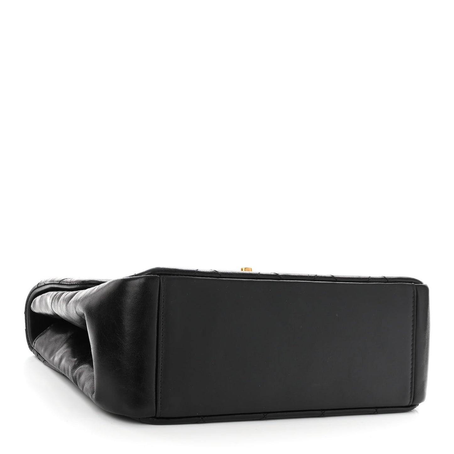 Glazed Calfskin Quilted Medium Gold Bar Top Handle Flap Black