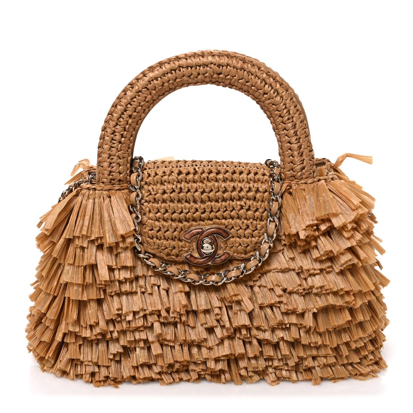 Raffia Fringe Nano Kelly Shopper Dark Beige