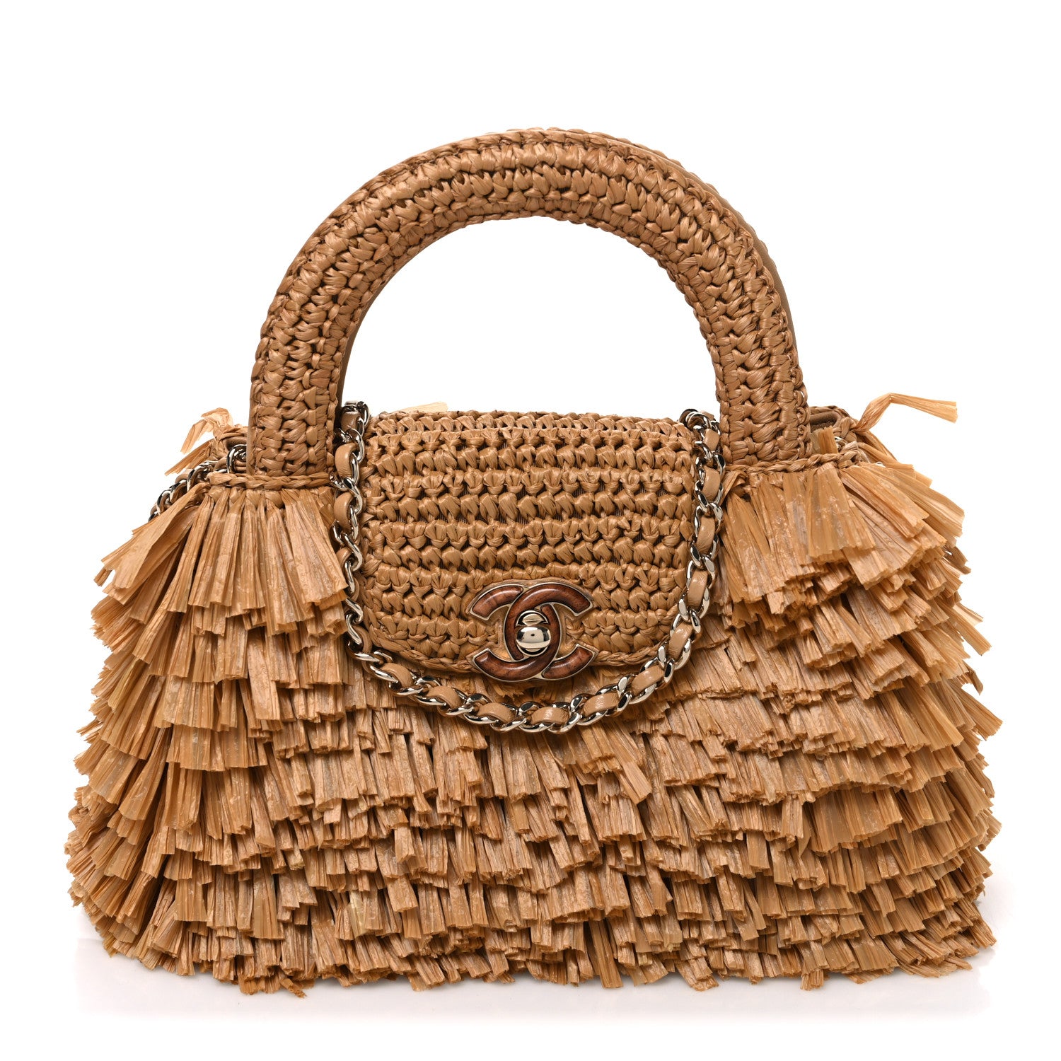 Chanel Raffia Fringe Nano Kelly Shopper Dark Beige 1 of 11