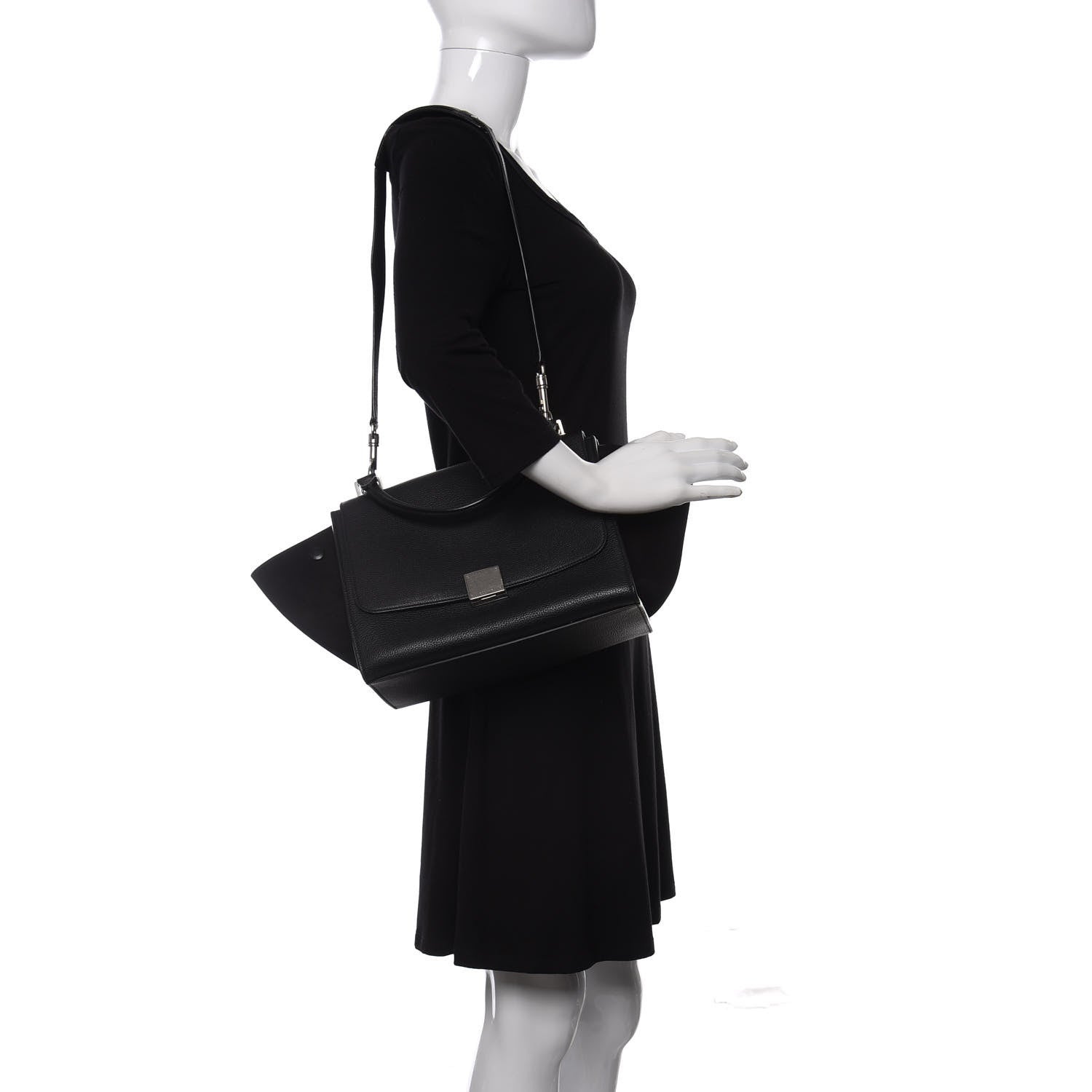 Celine Drummed Calfskin Suede Small Trapeze Black 2 of 9