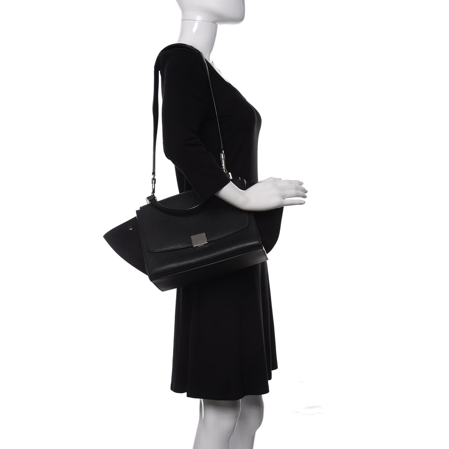 Drummed Calfskin Suede Small Trapeze Black