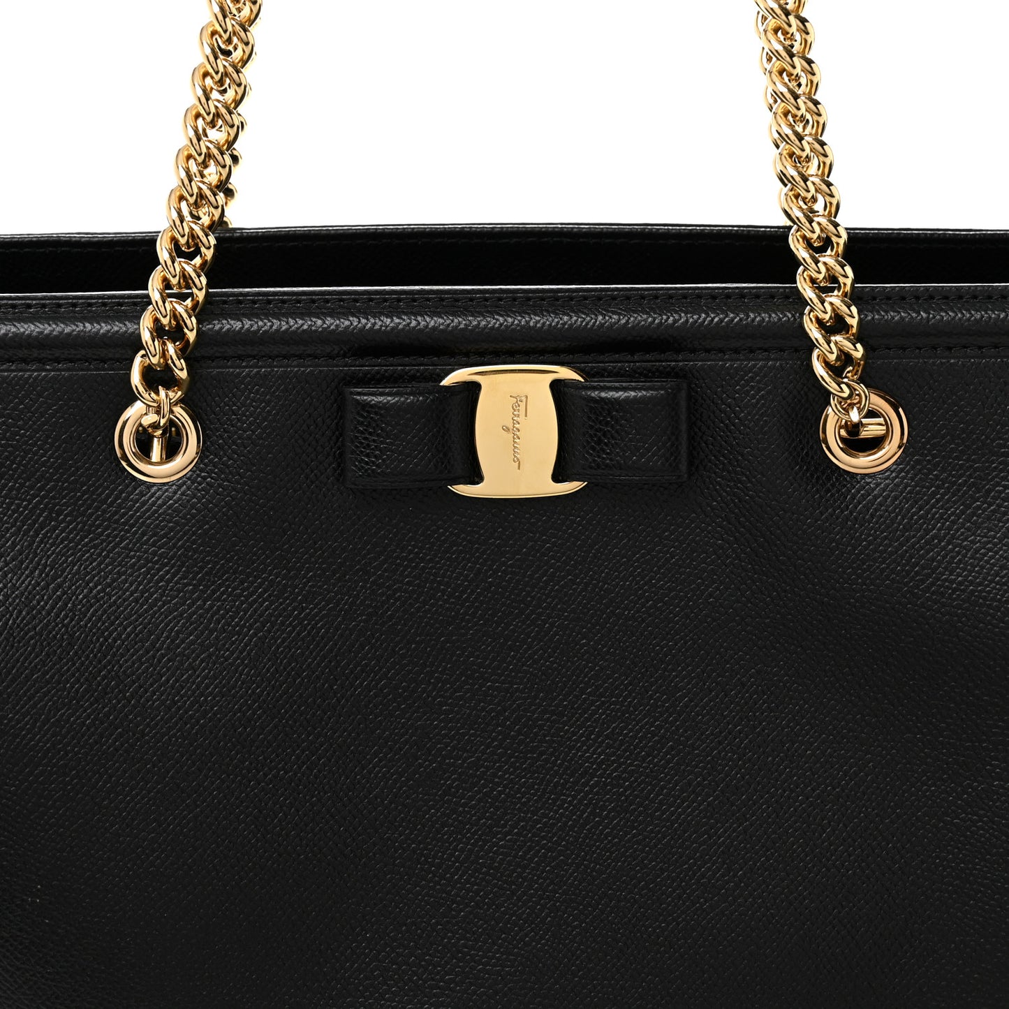 Hammered Calfskin Vara Bow Chain Tote Black