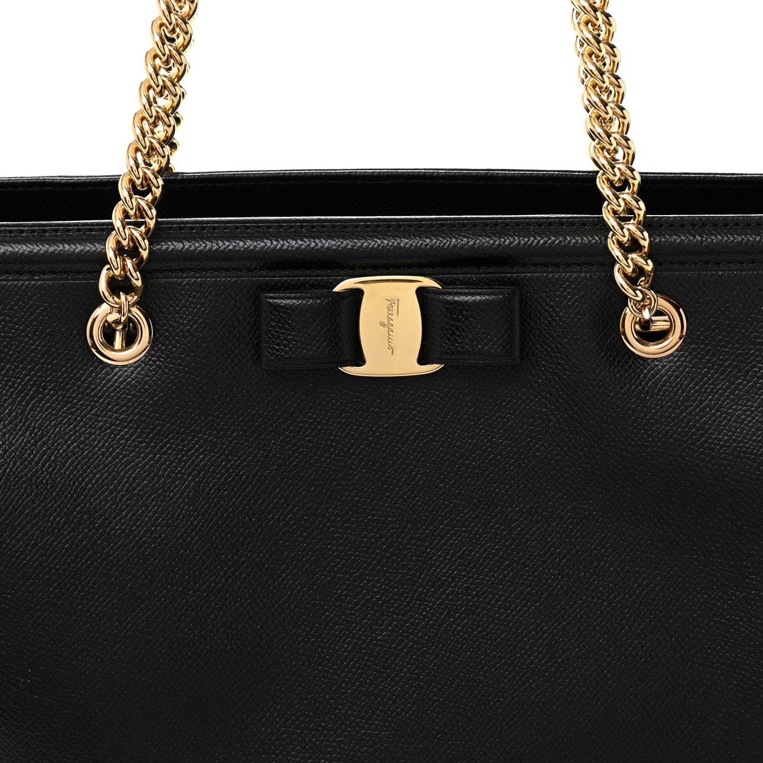 Salvatore Ferragamo Hammered Calfskin Vara Bow Chain Tote Black 8 of 10