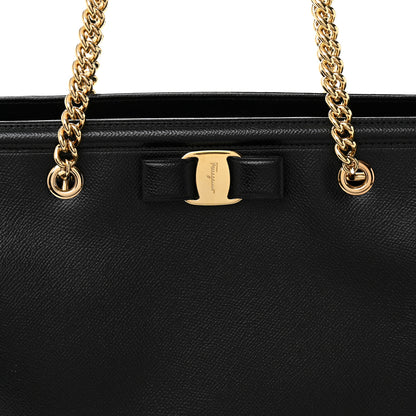 Salvatore Ferragamo Hammered Calfskin Vara Bow Chain Tote Black 8 of 10