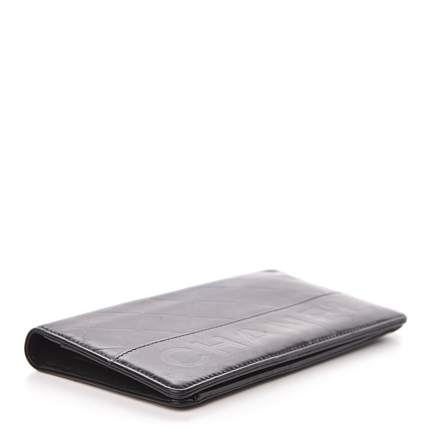 Lambskin Embossed Logo Yen Wallet Black